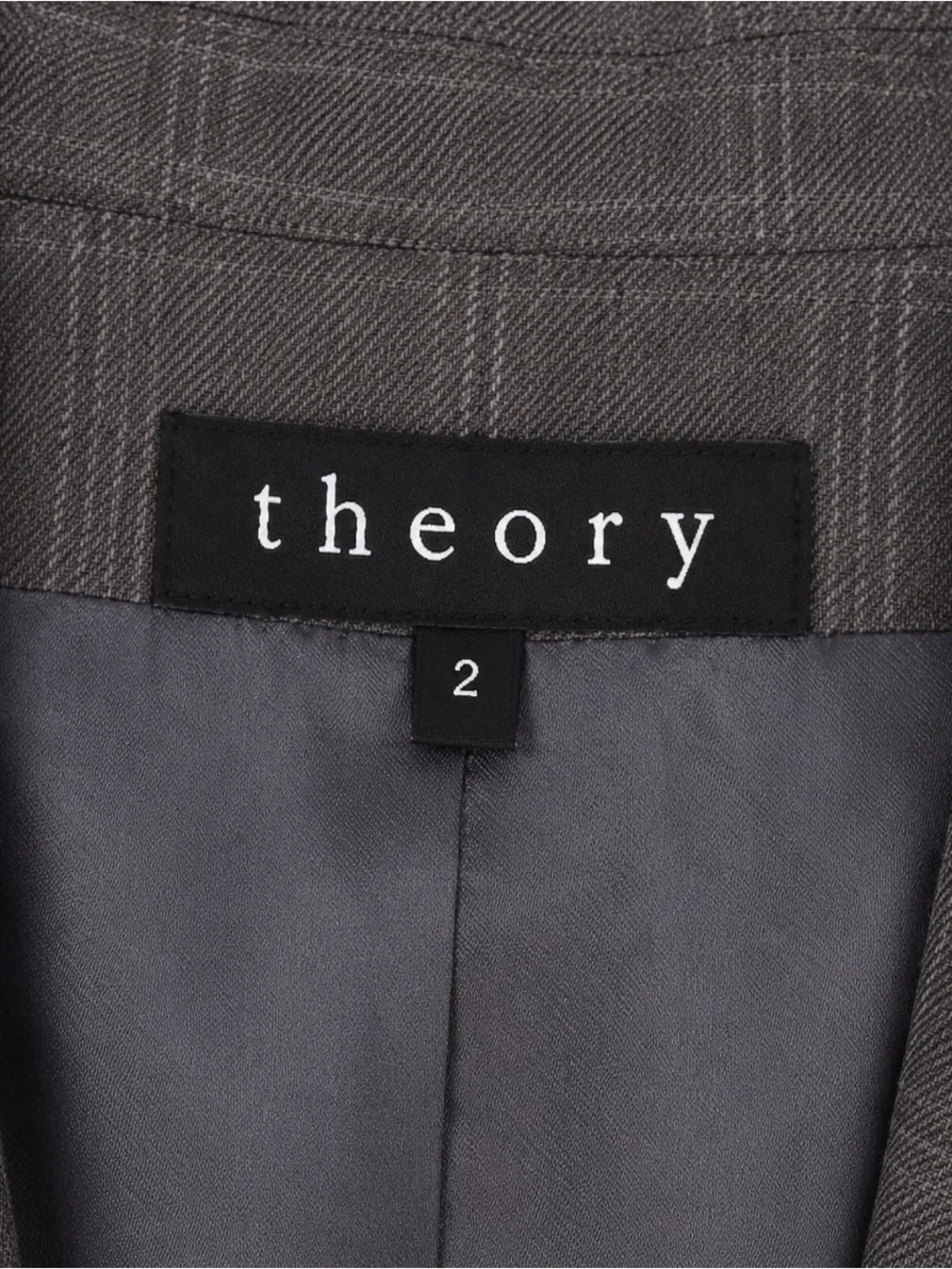 Theory Gray Plaid 100% Wool Tailored One Button Blazer Jacket Size 2 NWOT